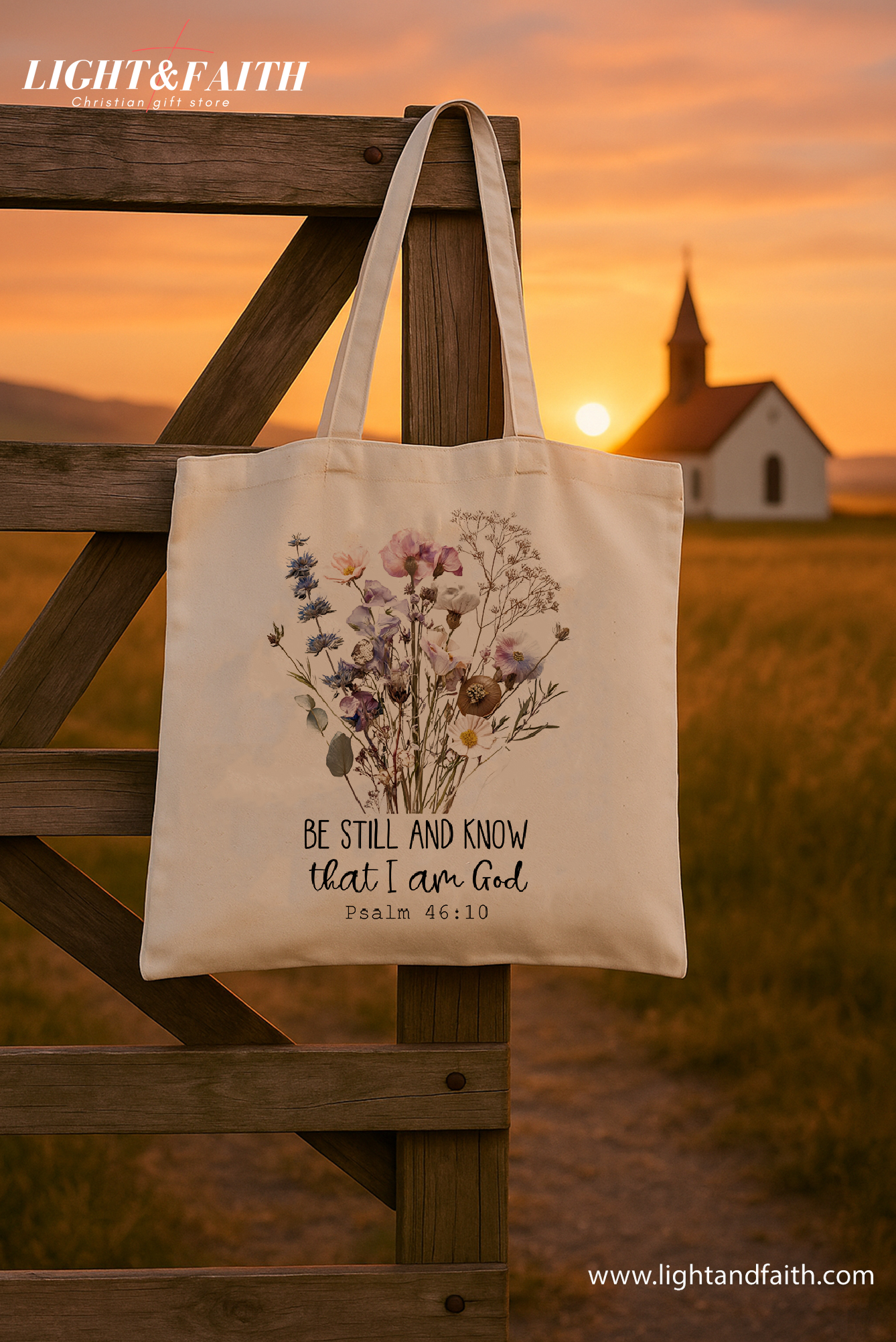 Boho Christian Tote Bag – Be Still and Know Psalm 46:10 – Floral Bible Verse Bag – Faith-Based Gift for Women – Reusable Canvas Tote – Religious Accessories TBLAF14